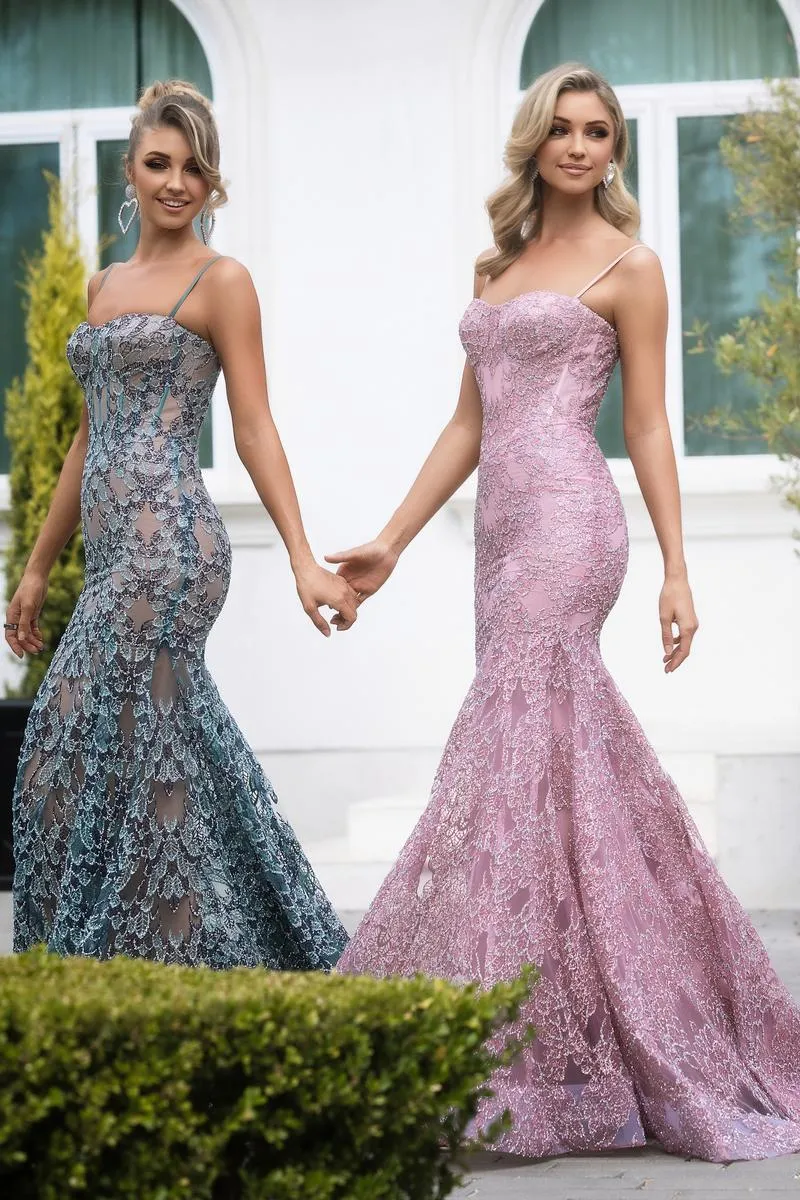 Portia & Scarlett Glitter Lace Fitted Prom Dress PS25251 sold by Terry costa product image thumbnail 5