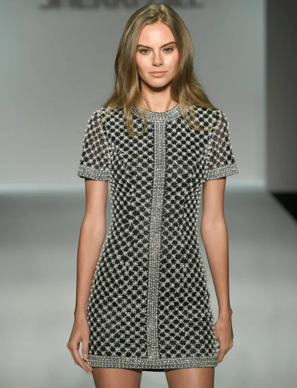 Sherri Hill Fully Beaded High Neck Cap Sleeve Cocktail Dress 67044 sold by Terry costa