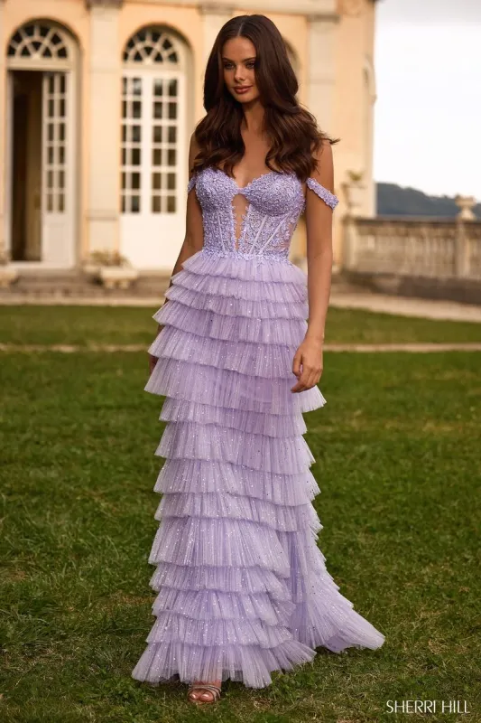 Sherri Hill Ruffle Lace Long Prom Dress 57073 sold by Terry costa