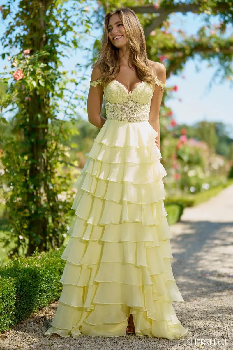 Sherri Hill Lace Chiffon Ruffle Prom Dress 56868 sold by Terry costa product image thumbnail 3