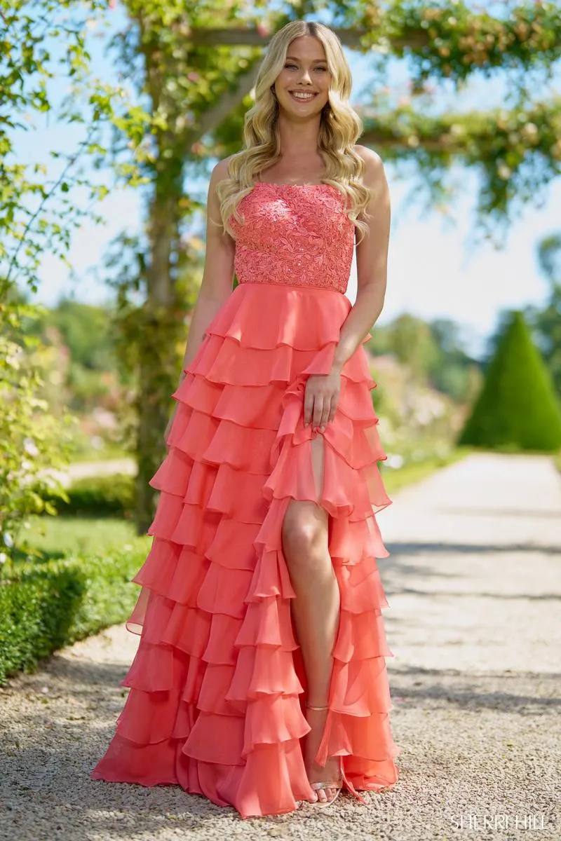 Sherri Hill Ruffle Open Back Prom Dress 56866 sold by Terry costa