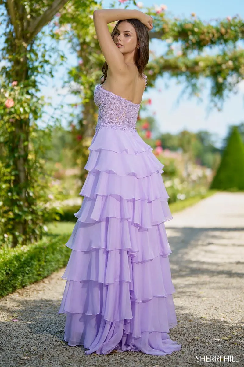 Sherri Hill Plunging Strapless Lace Ruffle Prom Dress 56923 sold by Terry costa product image thumbnail 2