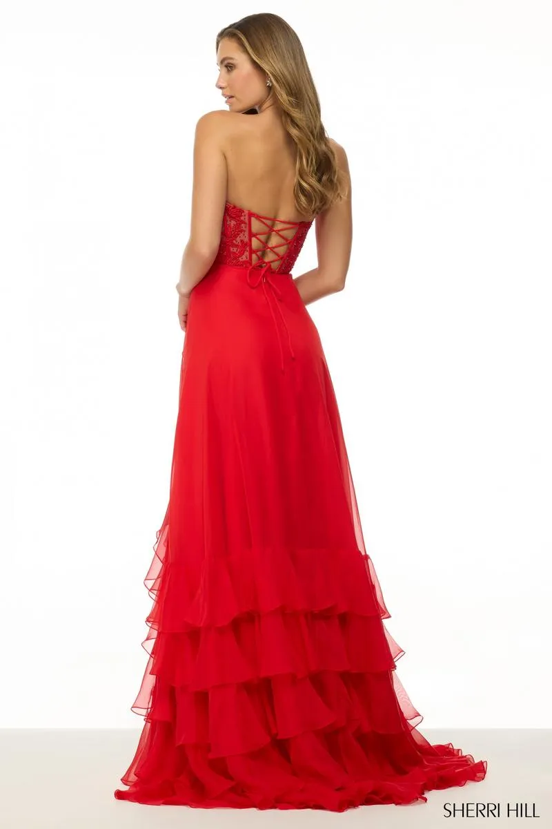 Sherri Hill Illusion Side Slit Ruffle Prom Dress 57129 sold by Terry costa product image thumbnail 2