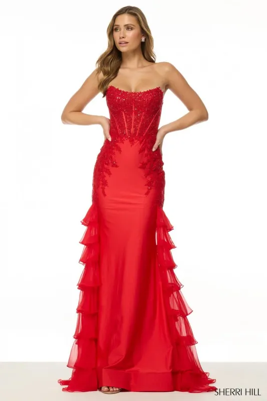 Sherri Hill Lace Ruffle Train Prom Dress 56944 sold by Terry costa
