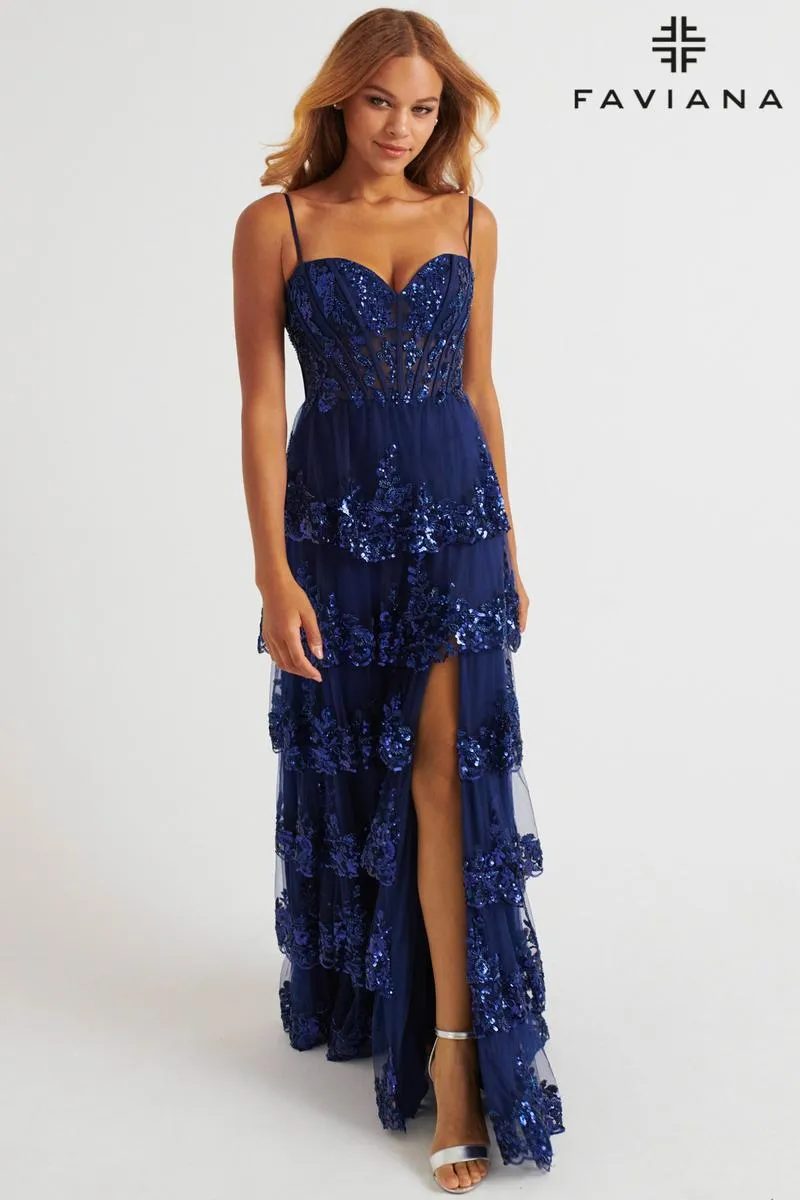 Faviana Strapless Ruffle Prom Dress E11087 sold by Terry costa