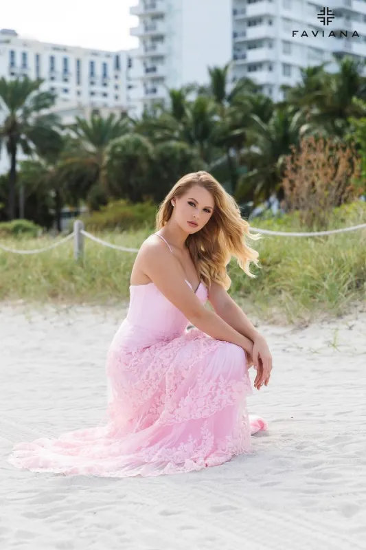 Faviana Strapless Ruffle Long Prom Dress E11058 made by Faviana