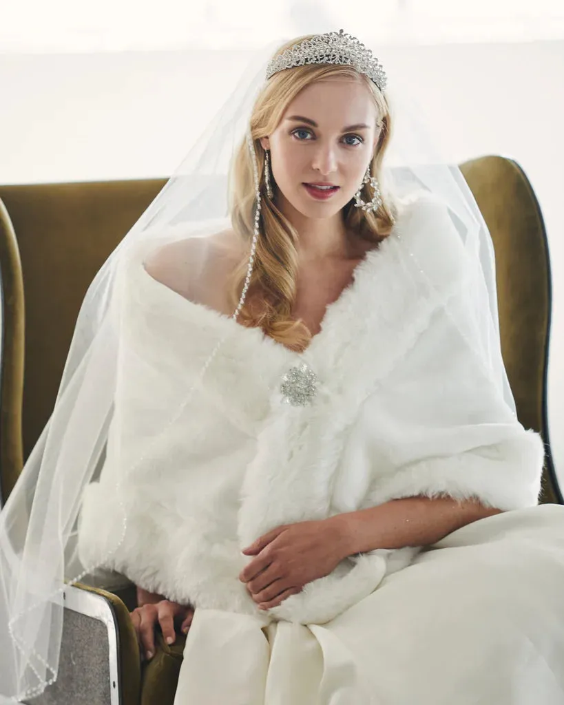 Marionat Bridal Faux Fur Cape with Rhinestone Pin 7112 sold by Terry costa product image thumbnail 2