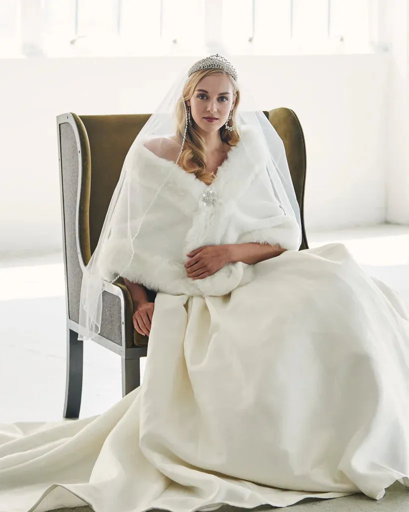 Marionat Bridal Faux Fur Cape with Rhinestone Pin 7112 sold by Terry costa