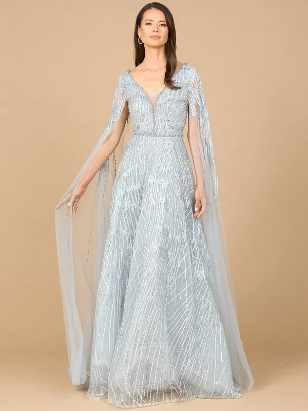 Lara Embellished V-Neck Cape Sleeve Evening Gown 28937 sold by Terry costa