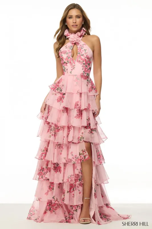 Sherri Hill Halter Pink Print Prom Dress 57251 made by Sherri Hill