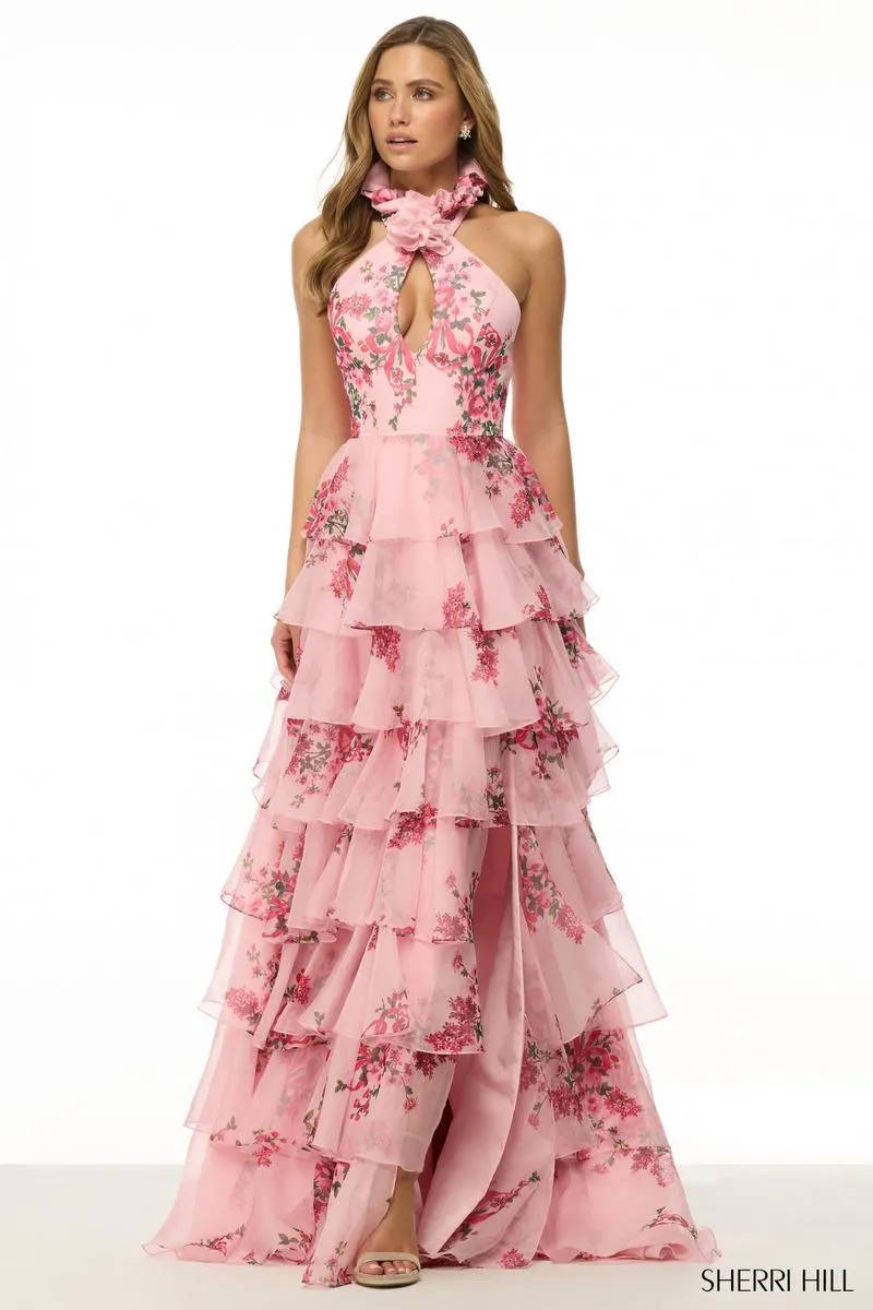 Sherri Hill Halter Pink Print Prom Dress 57251 sold by Terry costa product image thumbnail 3