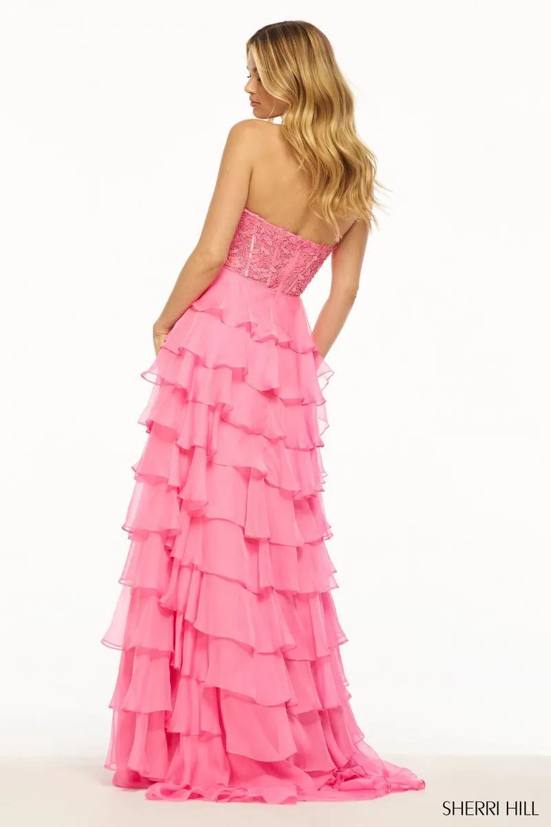 Sherri Hill Tiered Chiffon Beaded Choker Prom Dress 56083 sold by Terry costa product image thumbnail 4