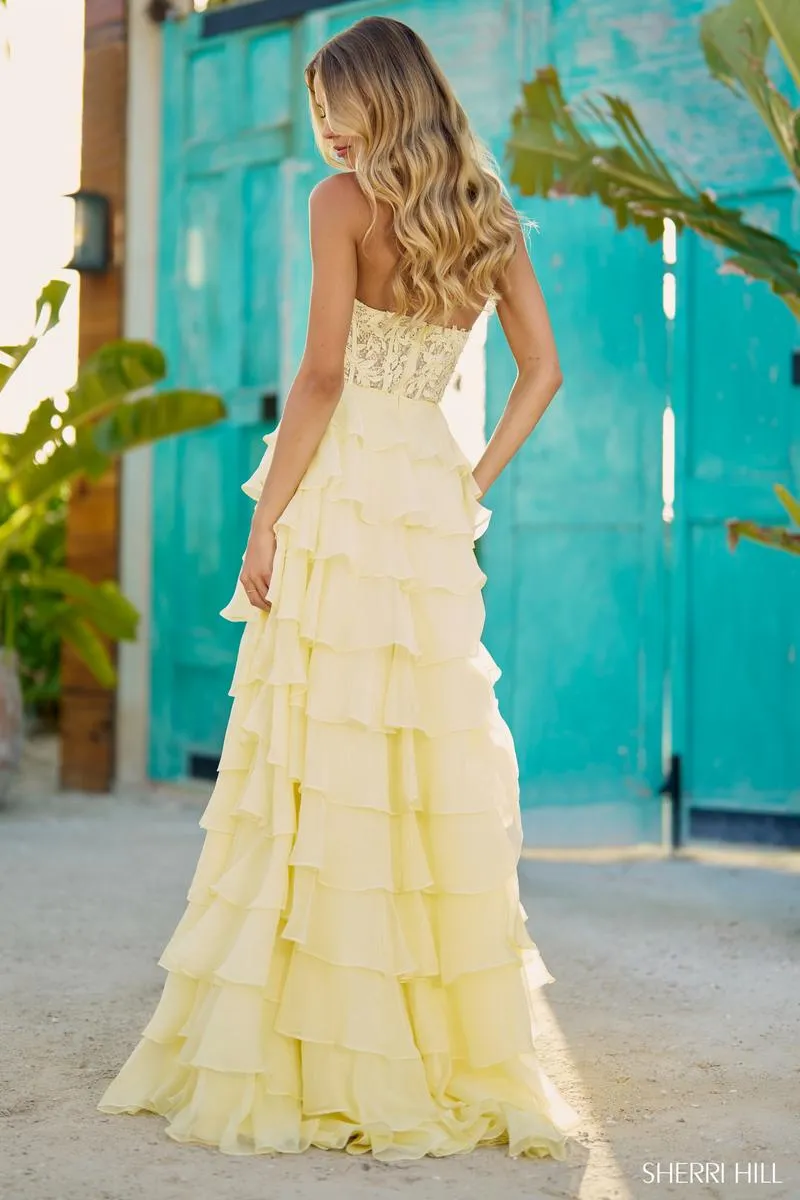 Sherri Hill Tiered Chiffon Beaded Choker Prom Dress 56083 sold by Terry costa product image thumbnail 2