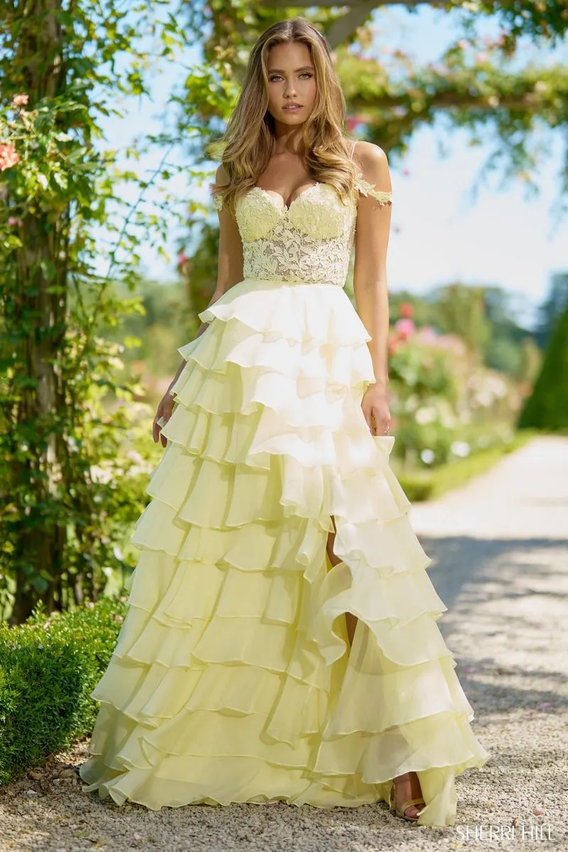 Sherri Hill Lace Chiffon Ruffle Prom Dress 56868 - B sold by Terry costa