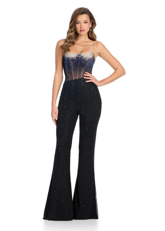 ASHLEYlauren Illusion Heat Stone Corset Jumpsuit 11903 sold by Terry costa