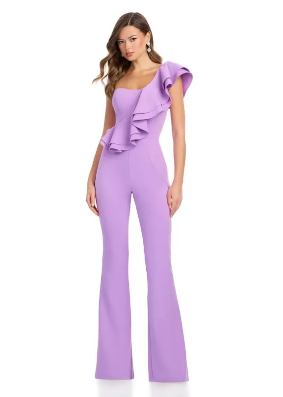 ASHLEYlauren  One Shoulder Scuba Ruffle Jumpsuit 11965 sold by Terry costa