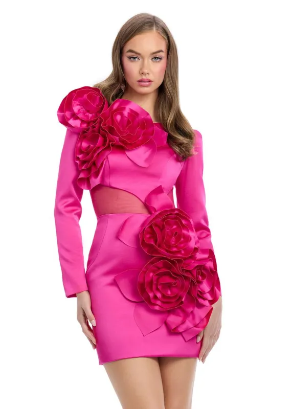 ASHLEYlauren 3D Floral Long Sleeve Short Dress 4805 sold by Terry costa
