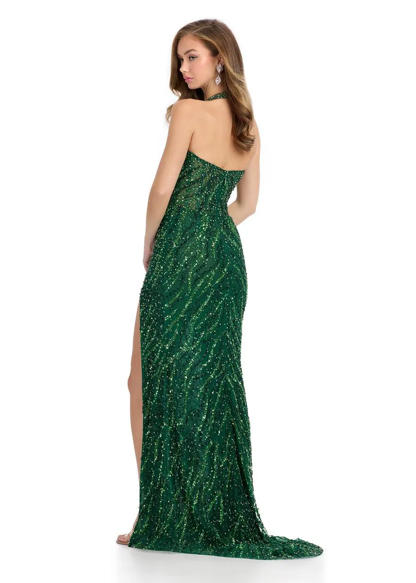 ASHLEYlauren Beaded Illusion Halter Long Prom Dress 11964 sold by Terry costa product image thumbnail 2