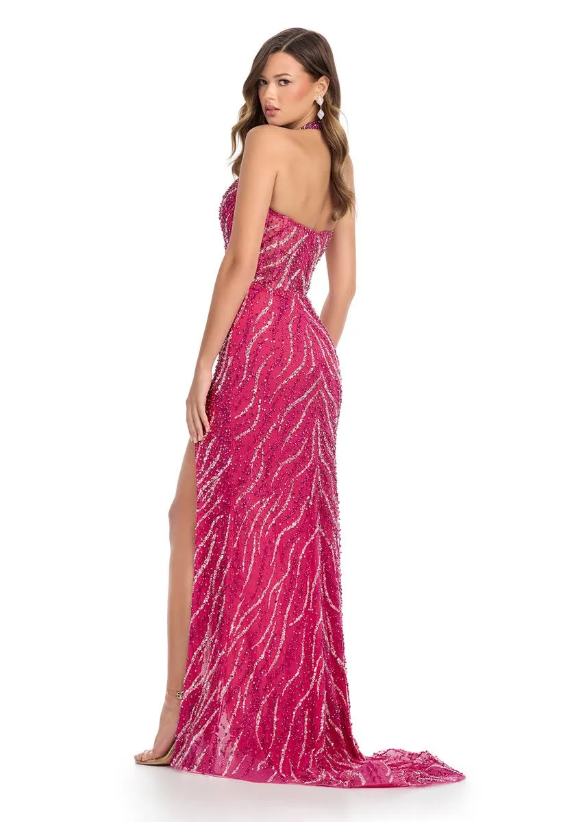 ASHLEYlauren Beaded Illusion Halter Long Prom Dress 11964 sold by Terry costa product image thumbnail 4