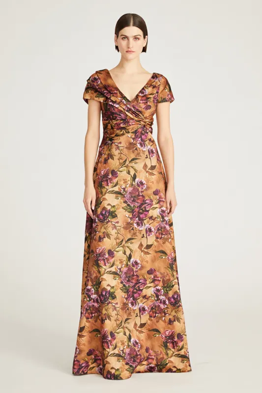 Theia "Nina" Twist Drape A Line Gown 88110284 sold by Terry costa