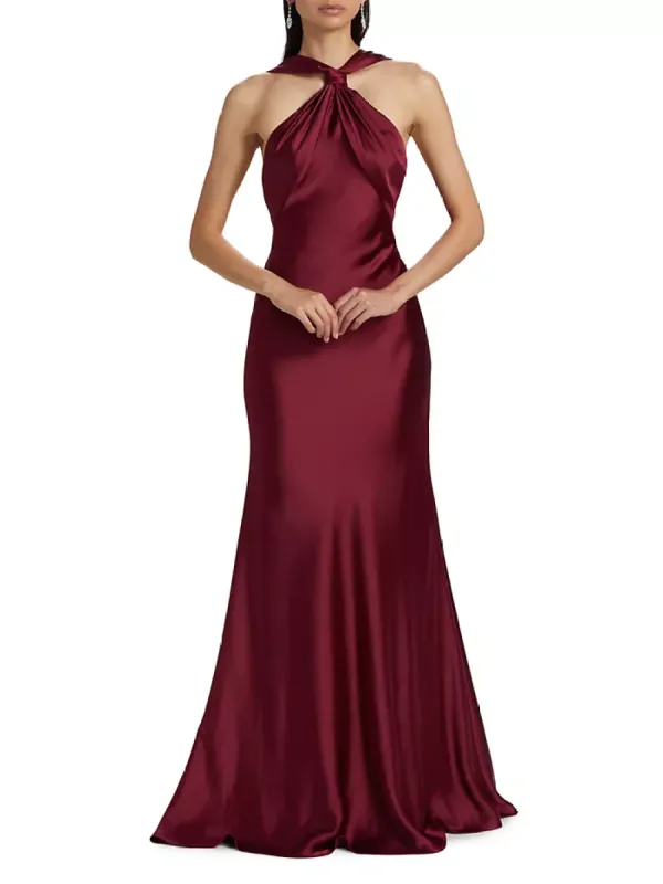 Monique Lhuillier Mallory Satin Halter Neck Gown 44112362 sold by Terry costa