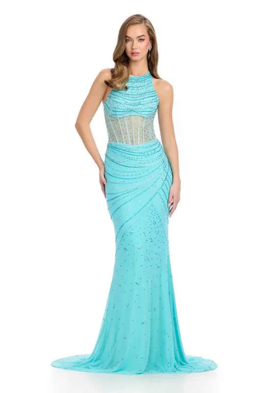ASHLEYlauren Illusion Halter Corset Prom Dress 11927 sold by Terry costa