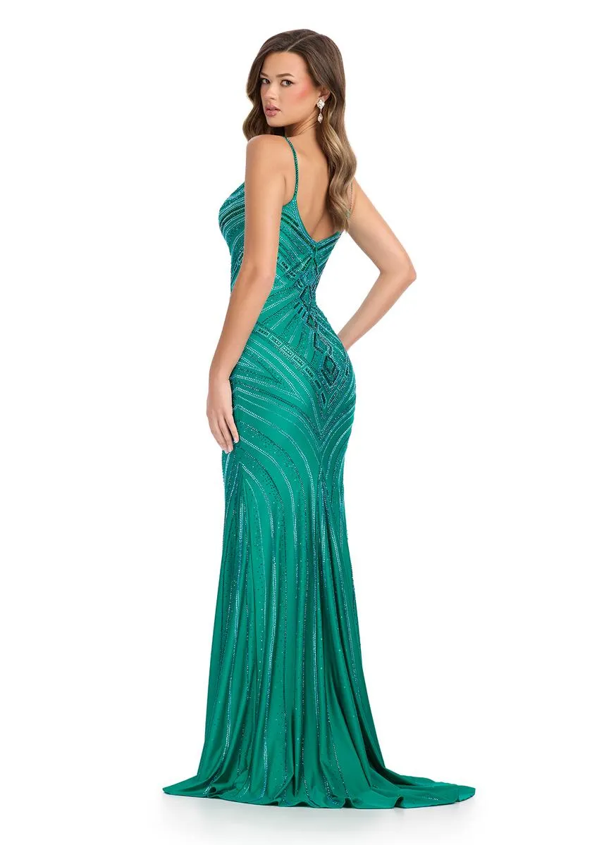 ASHLEYlauren Deco Beaded Jersey Prom Dress 11937 sold by Terry costa product image thumbnail 2