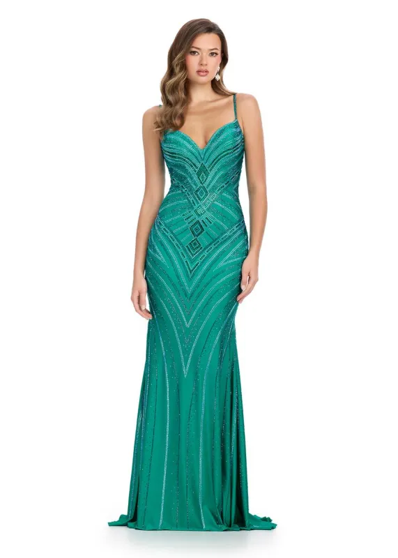 ASHLEYlauren Deco Beaded Jersey Prom Dress 11937 sold by Terry costa