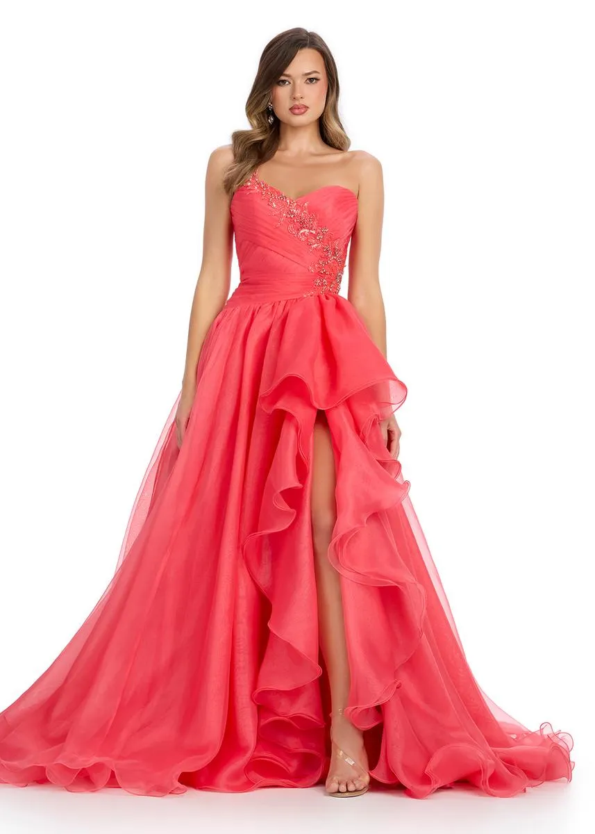ASHLEYlauren Strapless Ruffle Slit Prom Dress 11951 sold by Terry costa