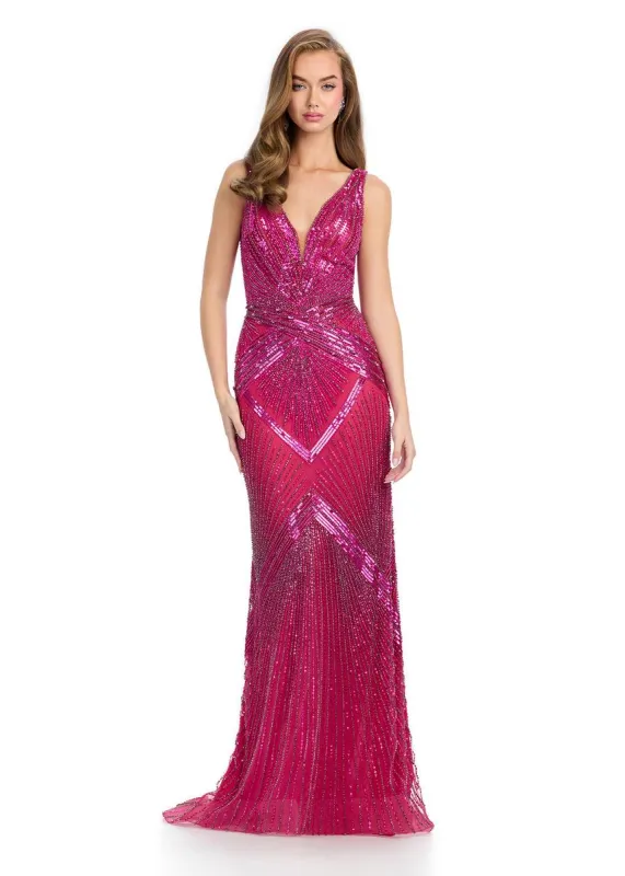 ASHLEYlauren V-Neck Beaded Prom Dress 11957 sold by Terry costa