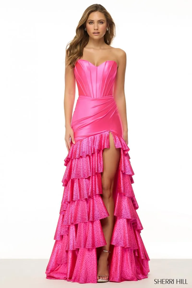 Sherri Hill Corset Ruffle Long Prom Dress 57031 sold by Terry costa