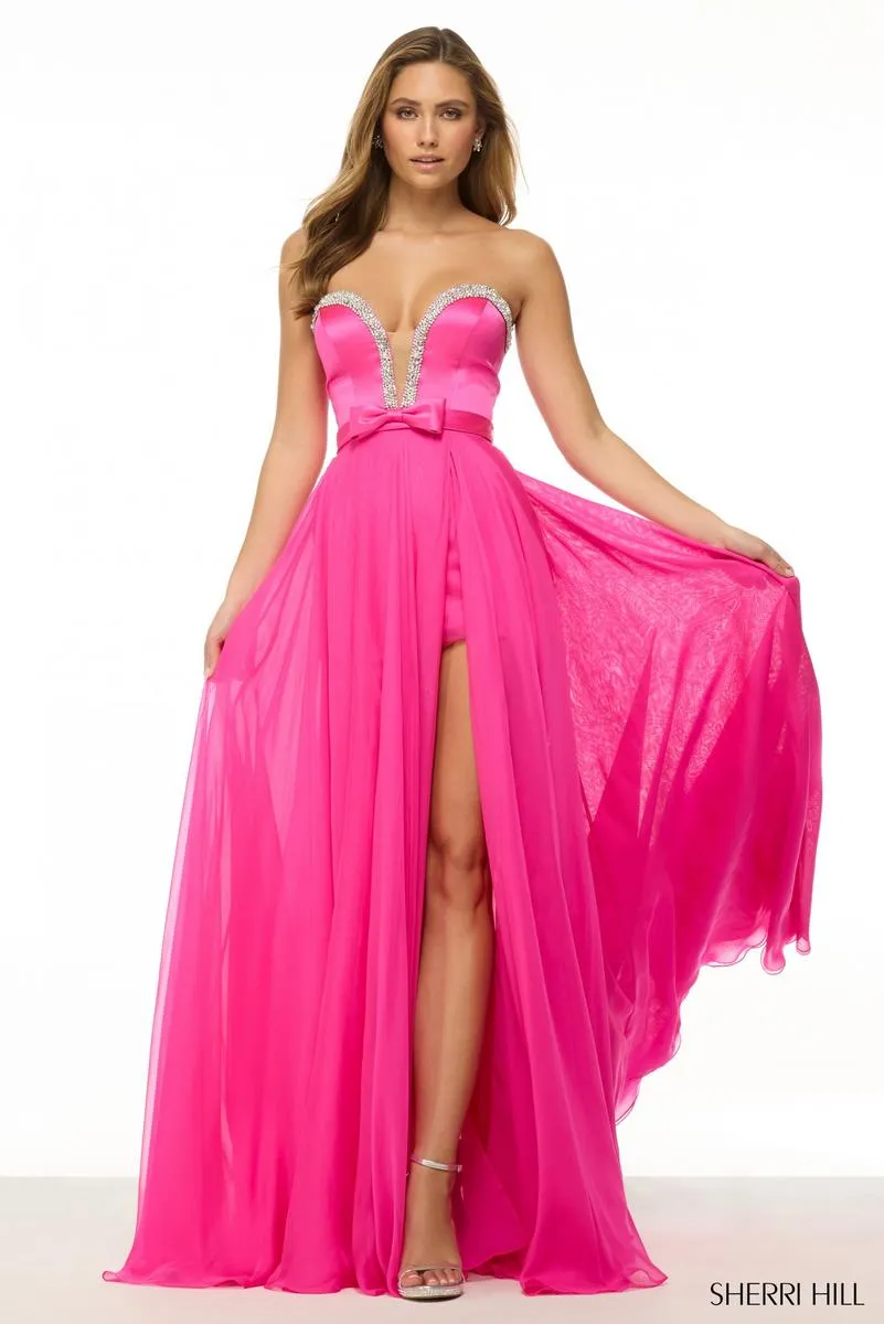 Sherri Hill Strapless Bow Waist A-Line Prom Dress 57029 sold by Terry costa
