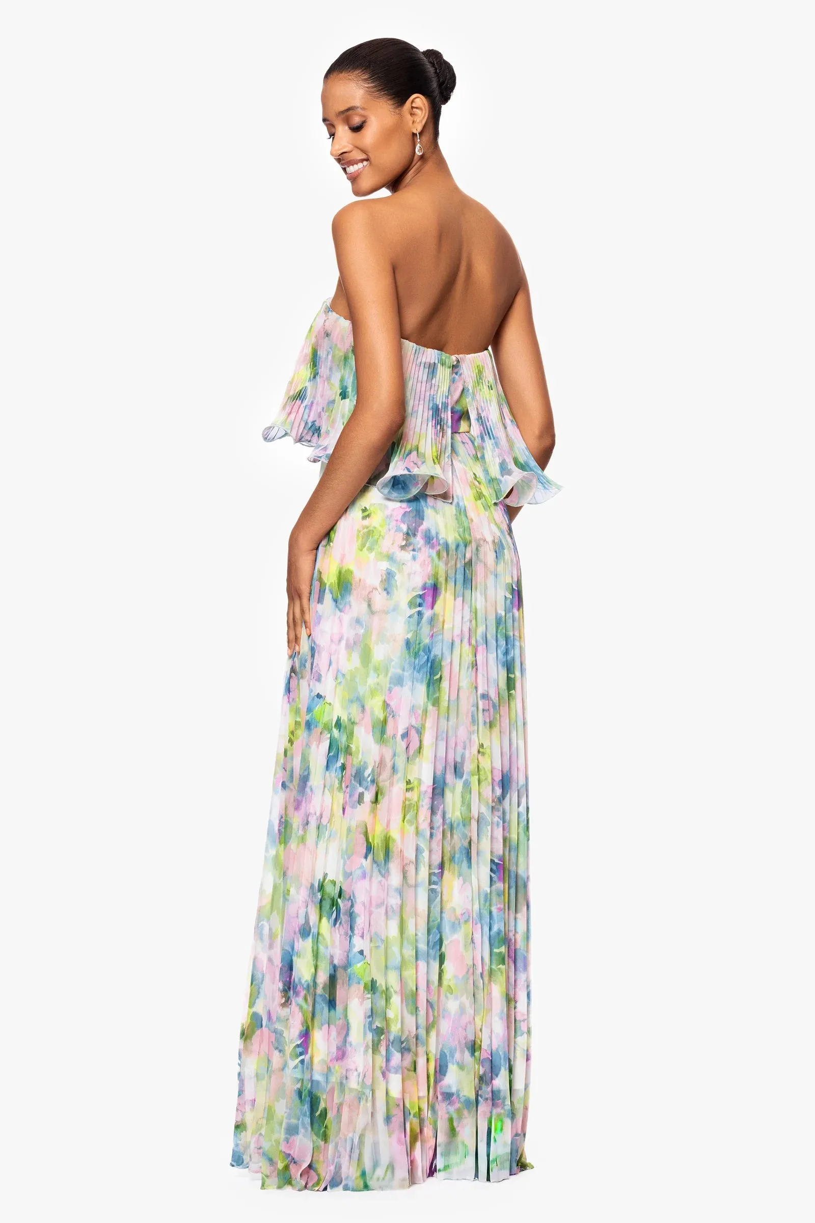 Betsy and Adam "Enid" Strapless Floral Chiffon Dress A27018 sold by Terry costa product image thumbnail 3