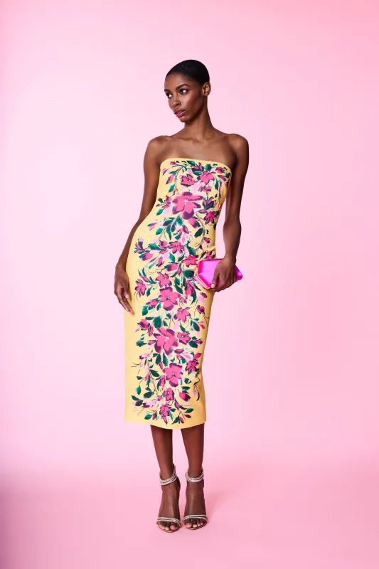 Badgley Mischka Strapless Floral Sheath Midi Dress SC4341 sold by Terry costa