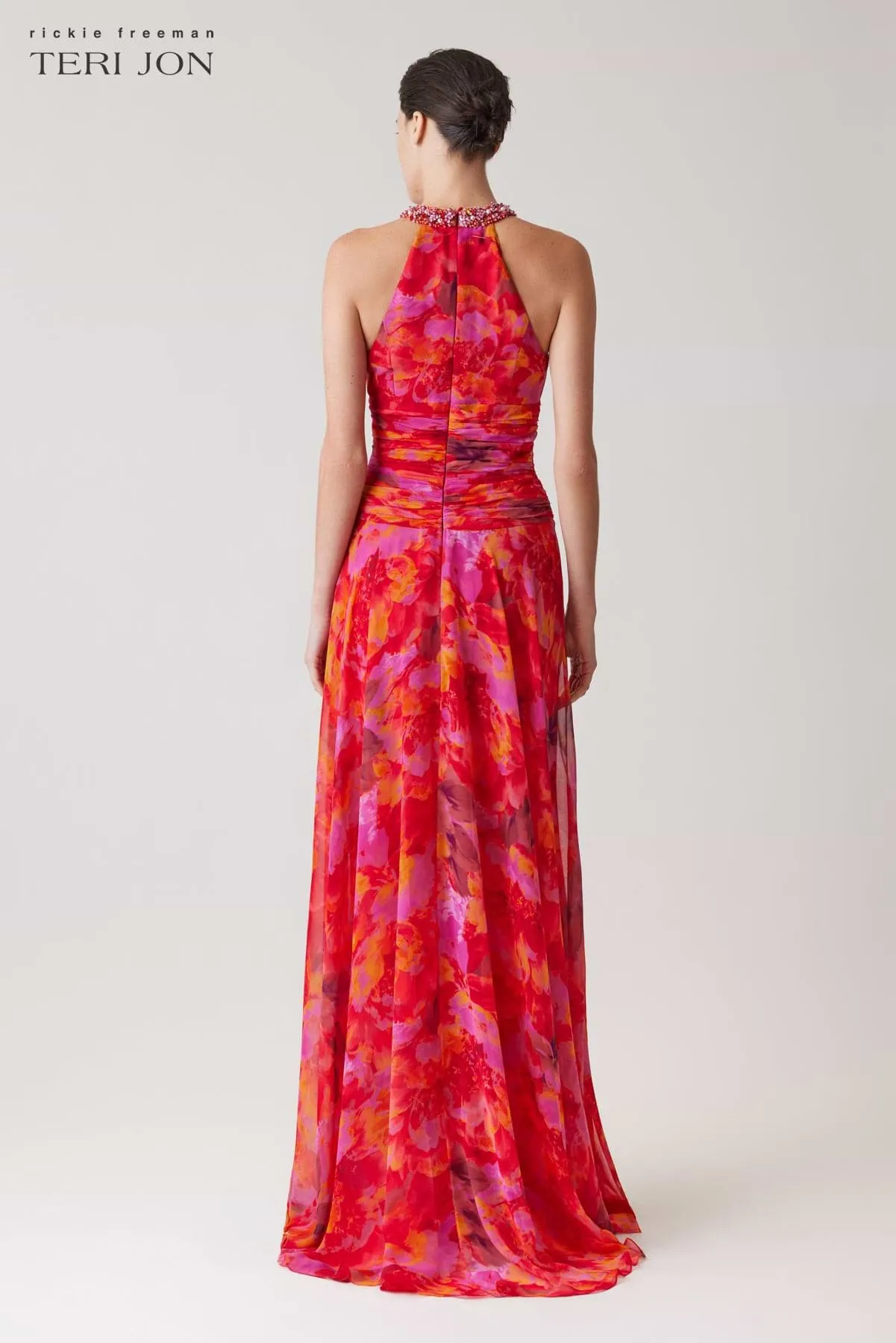 Teri Jon Floral Chiffon Beaded Halter Maxi Dress 256019 sold by Terry costa product image thumbnail 3