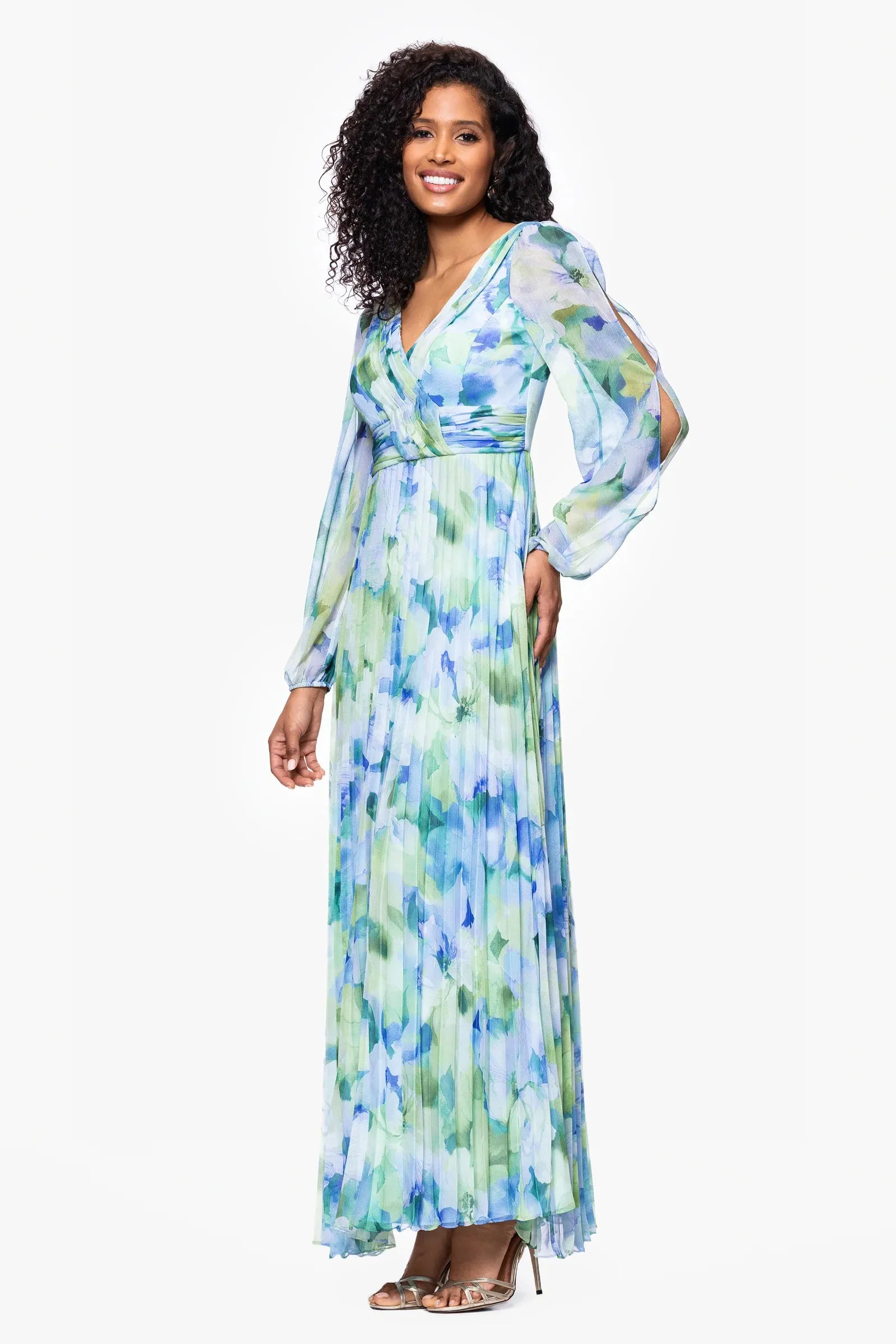 Betsy and Adam "Dara" Long Sleeve Chiffon Print Dress A26905 sold by Terry costa product image thumbnail 4