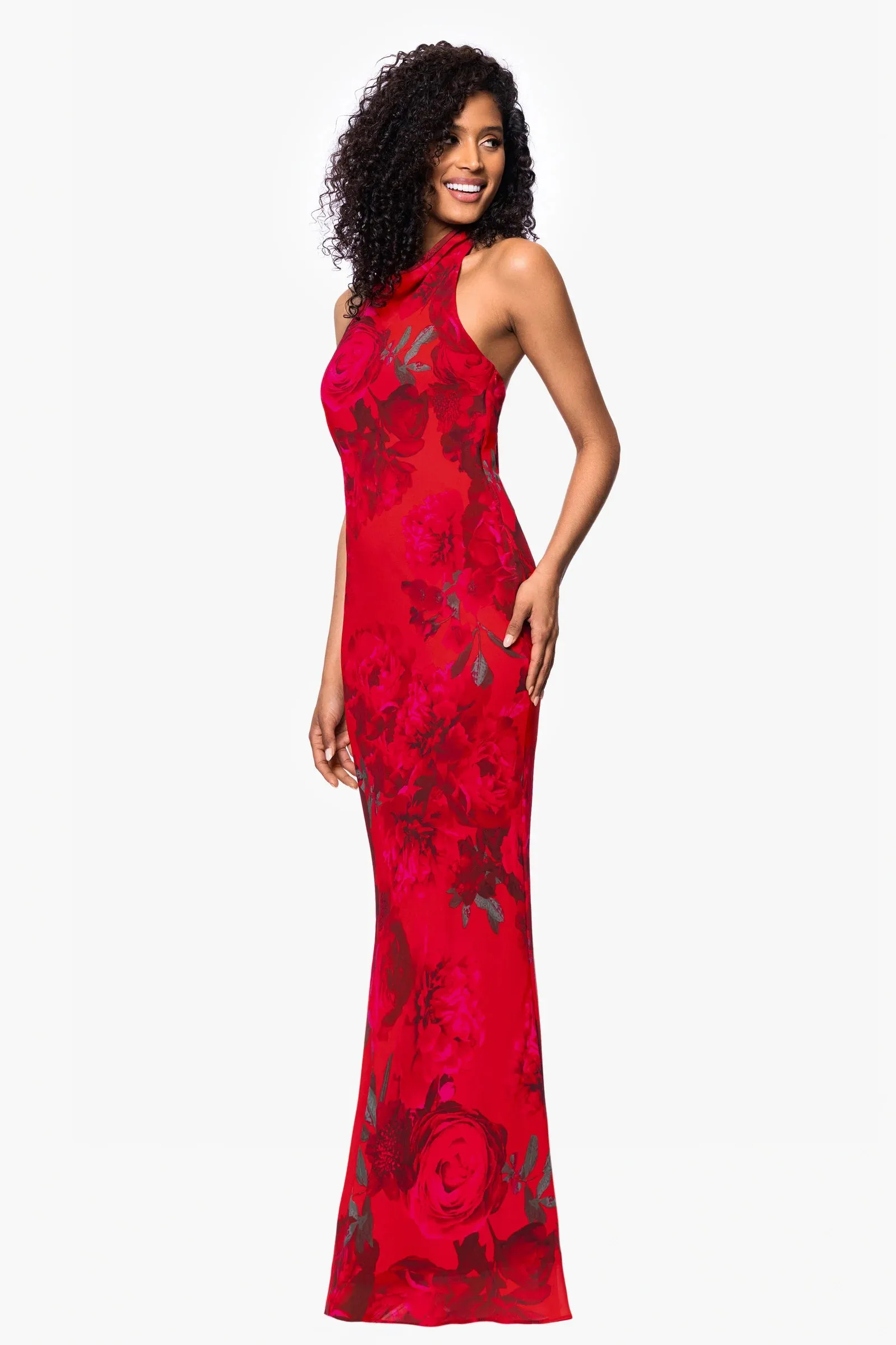 Betsy and Adam "Carly" Floral Chiffon Halter Tie Neck Dress A26926 sold by Terry costa product image thumbnail 4