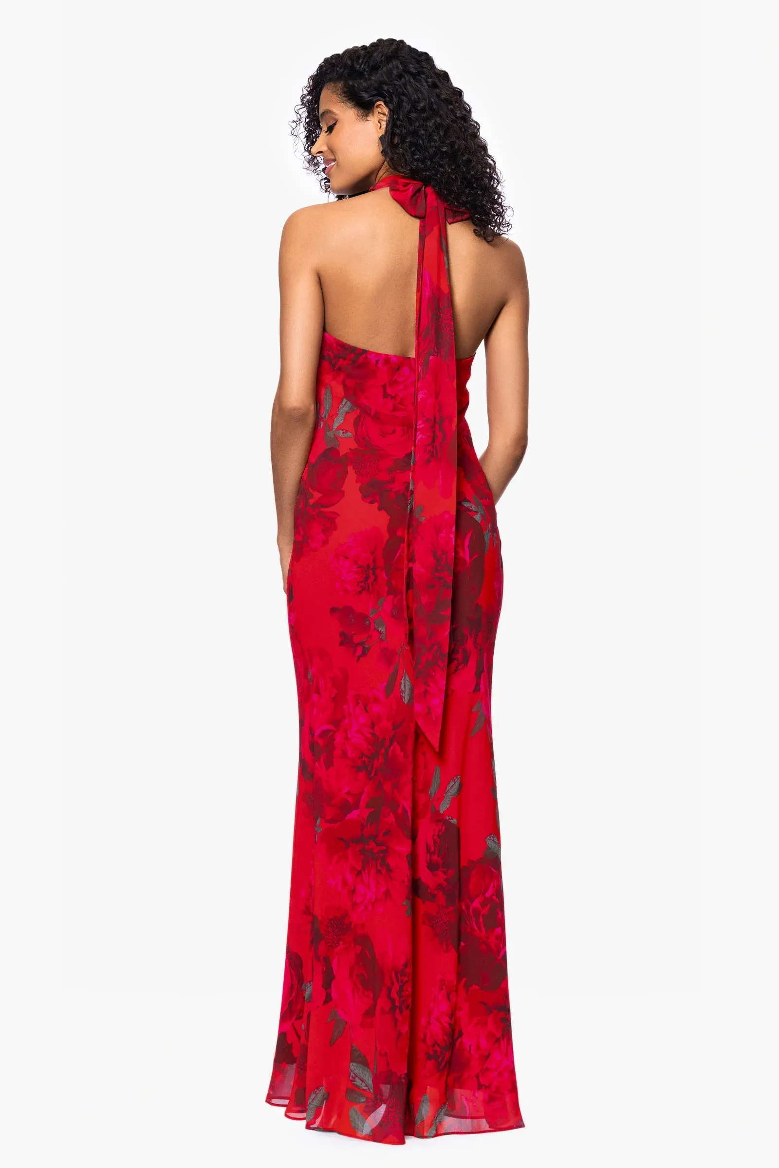 Betsy and Adam "Carly" Floral Chiffon Halter Tie Neck Dress A26926 sold by Terry costa product image thumbnail 3