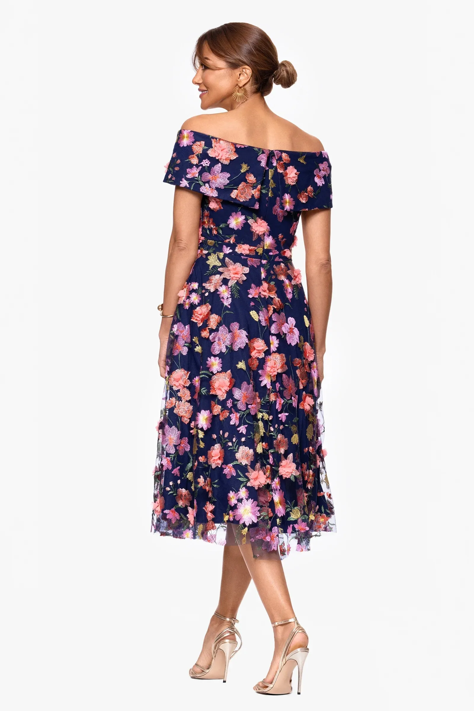 Xscape Evenings "Daniela" 3D Floral Embellished Off the Shoulder Midi Dress 6815X sold by Terry costa product image thumbnail 3