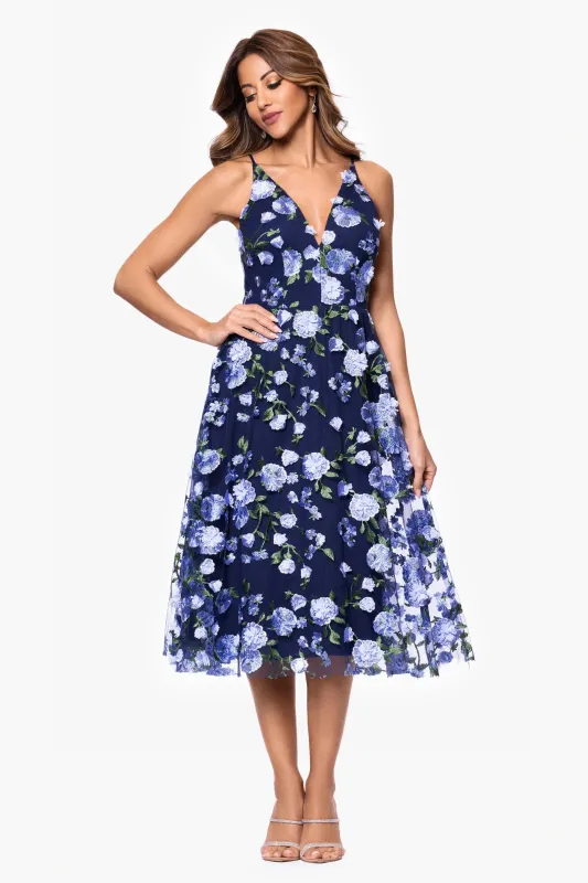 Xscape Evenings "Trina" 3D Embellished Floral Midi Dress 6829X sold by Terry costa