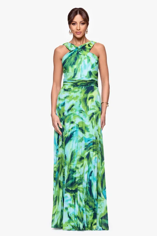 Xscape Evenings "Casey" Floral Print Chiffon Halter Neck Dress 6913X sold by Terry costa