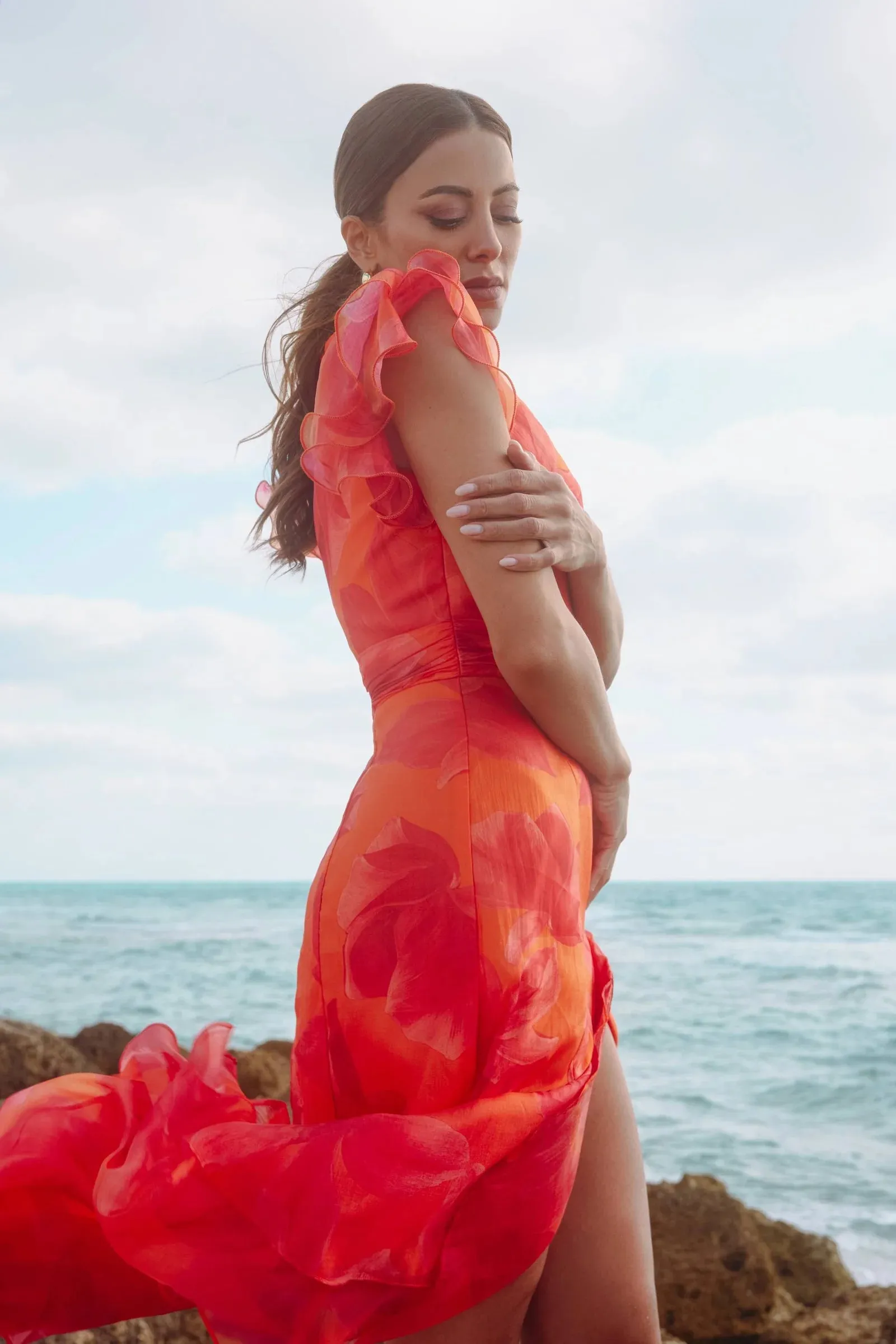 Xscape Evenings "Patricia" Floral Organza High Low Dress 6927X sold by Terry costa product image thumbnail 5