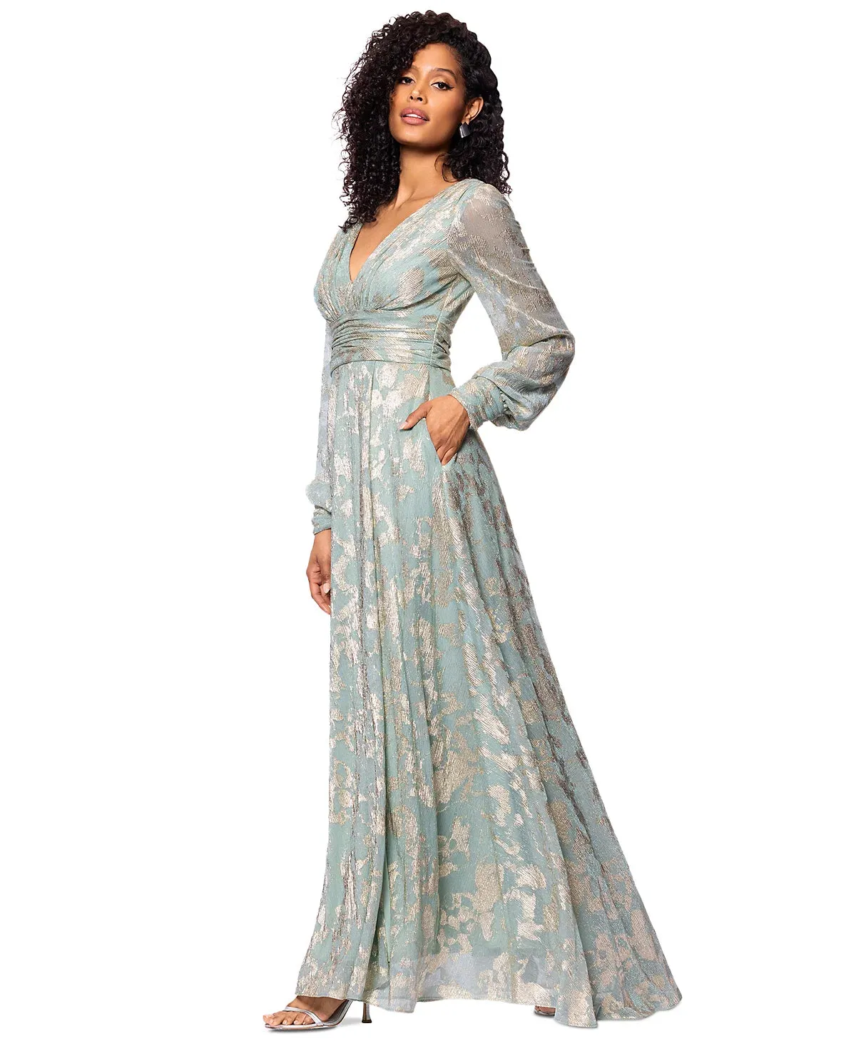 Betsy and Adam "Melanie" Foil Knit V-Neck Long Sleeve Dress A27153 sold by Terry costa product image thumbnail 5