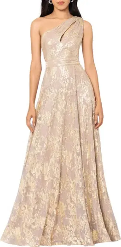 Betsy and Adam Metallic One Shoulder Dress A25588 sold by Terry costa