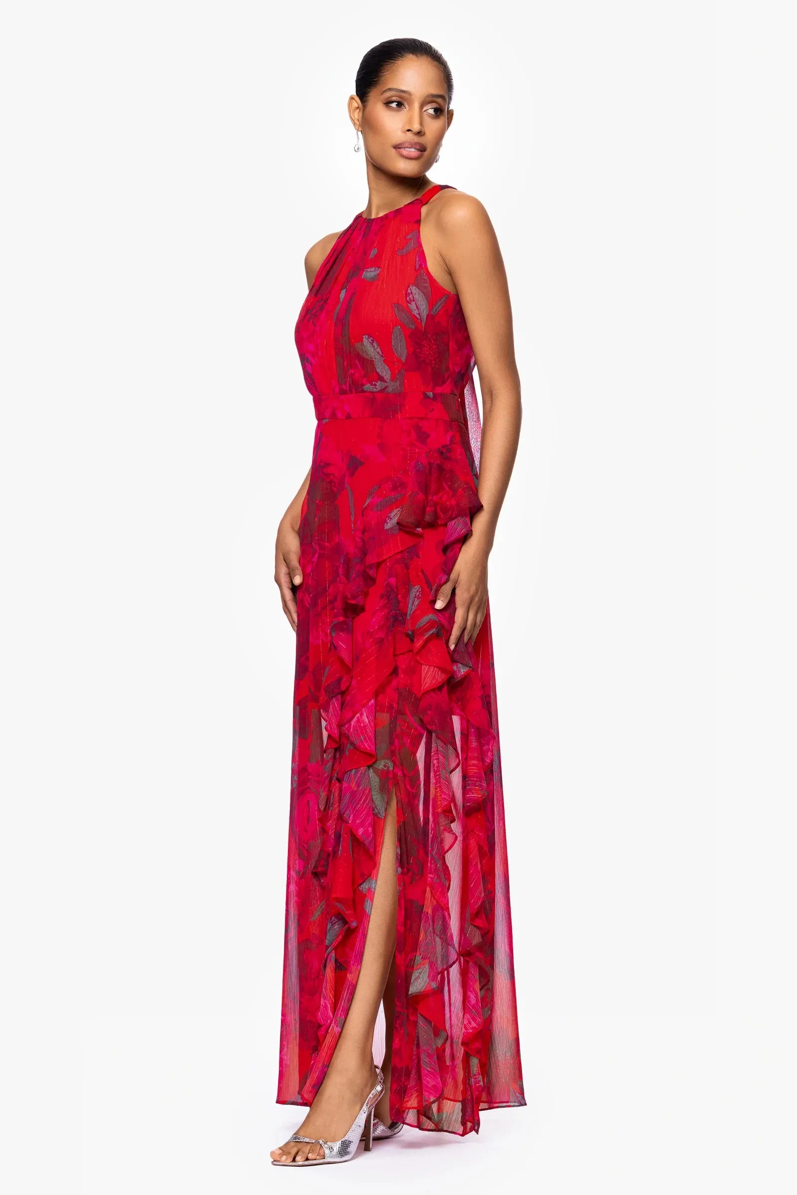Betsy and Adam "Ginny" Chiffon Print Ruffle Dress A27036 sold by Terry costa product image thumbnail 4
