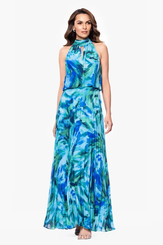 Xscape Evenings "Maeve" Floral Print Chiffon Mock Neck Dress 6876X sold by Terry costa