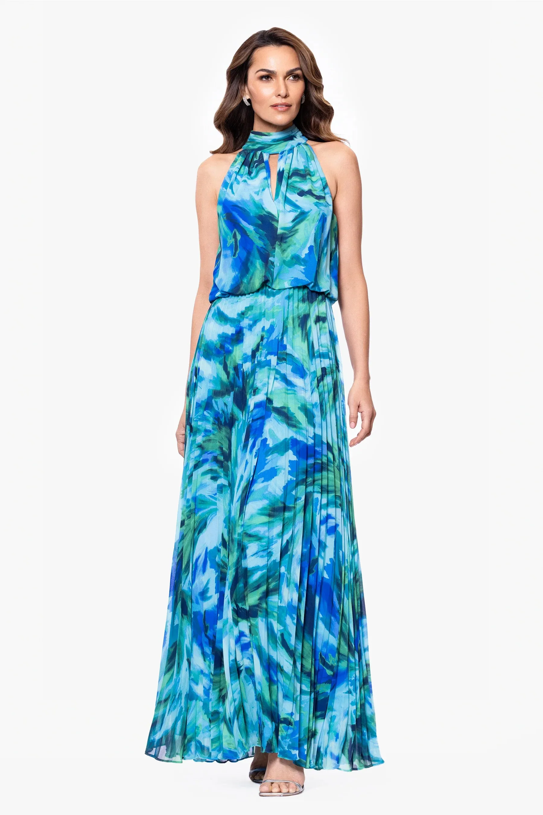 Xscape Evenings "Maeve" Floral Print Chiffon Mock Neck Dress 6876X sold by Terry costa