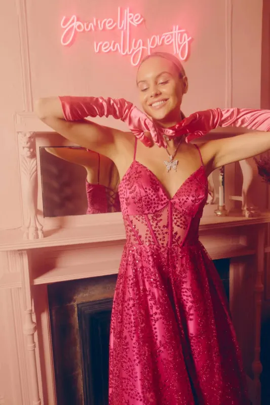 Blondie Nites "Lizzy" Glitter Mesh Dress 4534BN made by Blondie Nites