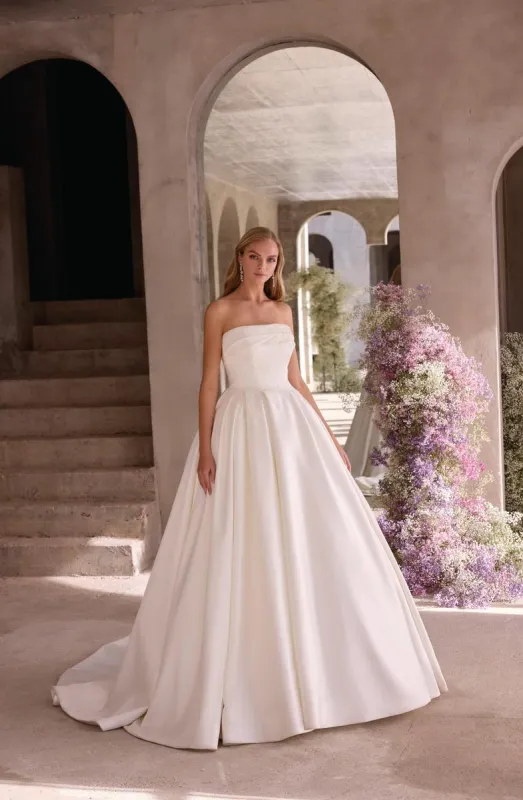 Morilee "Asteria" Princess-Inspired Strapless Satin Bridal Ballgown sold by Terry costa