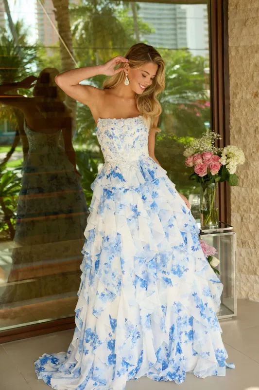 Ava Presley Chiffon Ruffle Floral Pattern Prom Dress 47145 sold by Terry costa